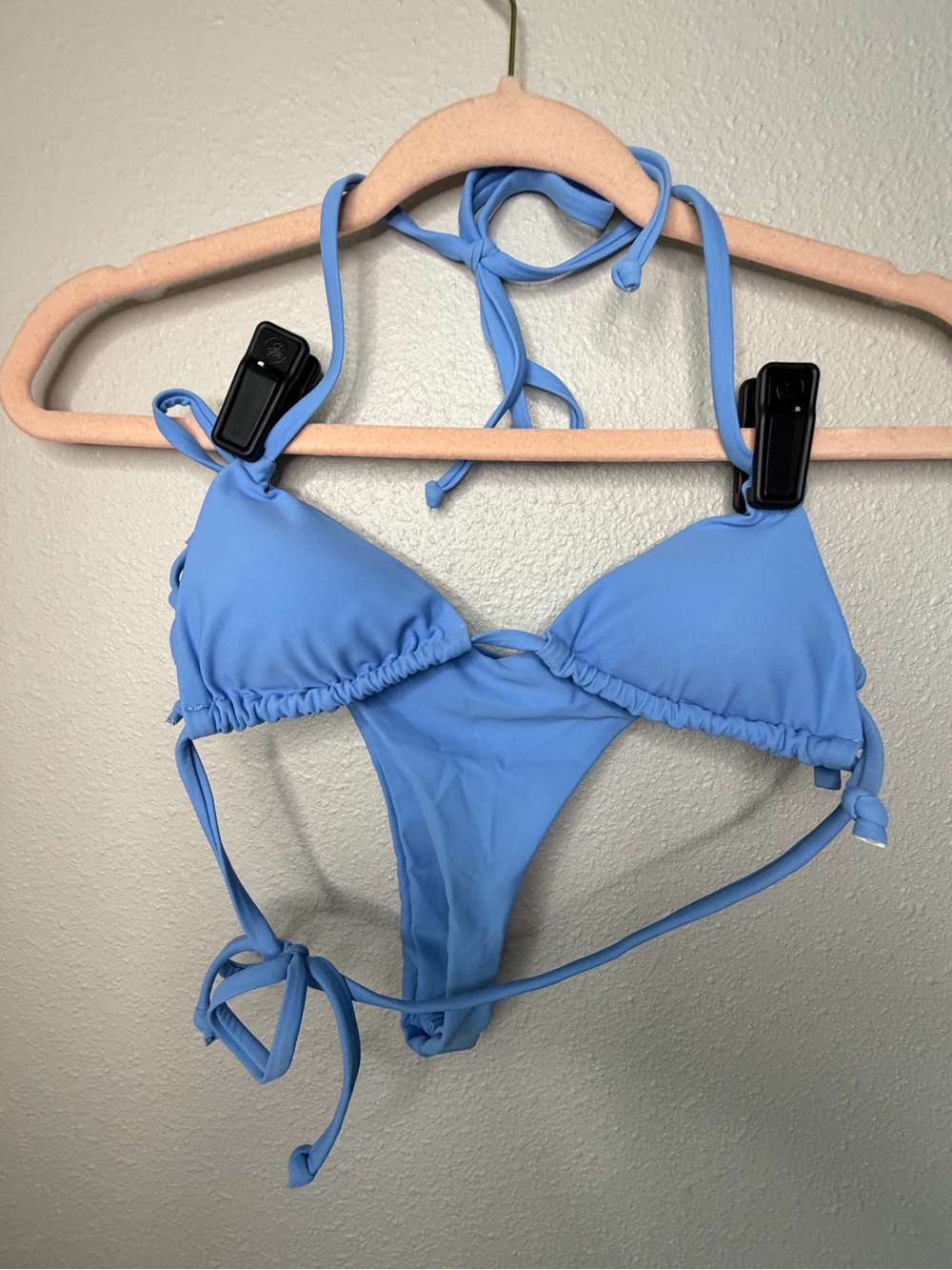 surf style Light Blue Triangle Tie Side Bikini Set